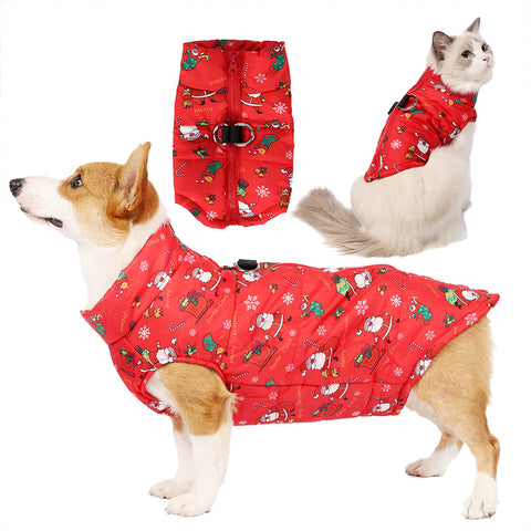 Christmas Style Windproof Dog Jacket With Harness