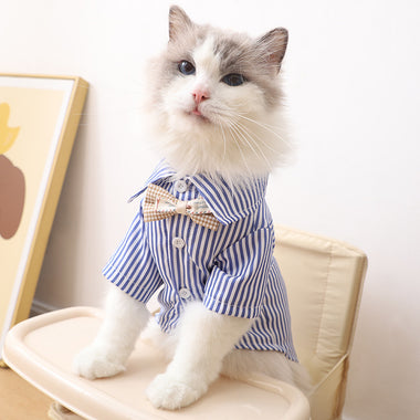 Lapel Bow Striped Pet Shirt