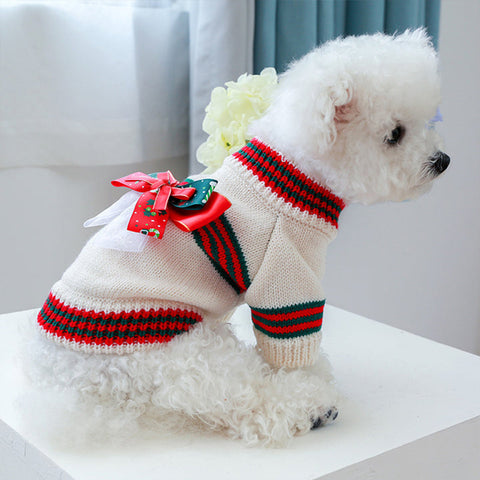 Christmas Bow Knitted Pet Sweater