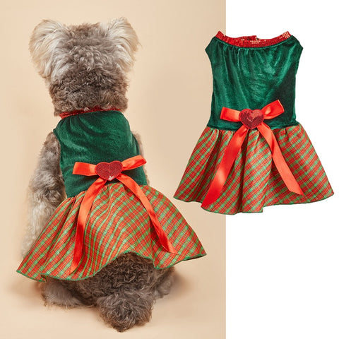 Christmas Bow Love Plaid Pet Skirt