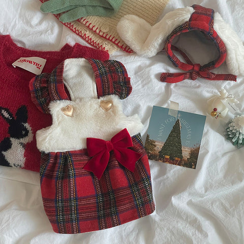 Christmas Bow Skirt + Rabbit Headgear Set Pet Clothes