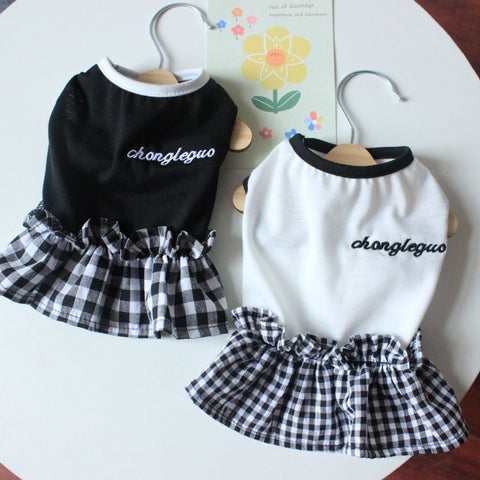 Classic Plaid Letter Embroidered Pet Skirt