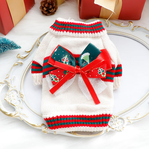 Christmas Bow Knitted Pet Sweater