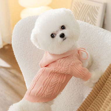 Knitted Fur Ball Hooded Pet Sweater
