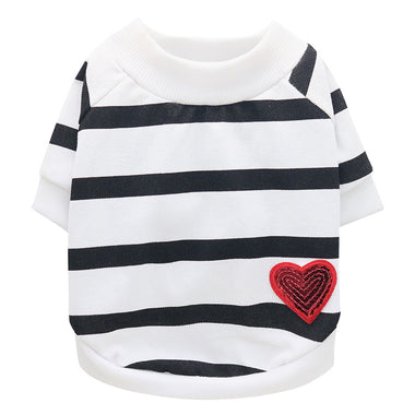 Heart Printed Striped Dog T-Shirt