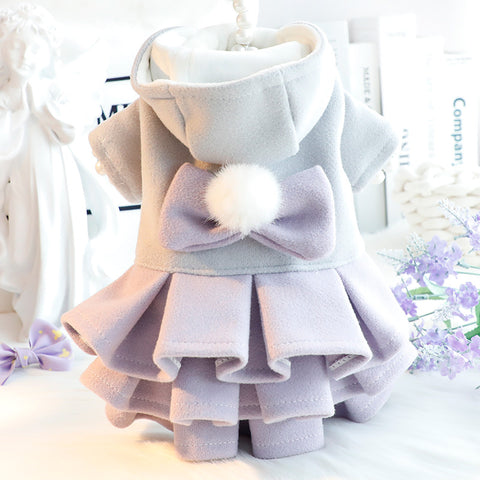 Thermal Fleece Bow Hooded Pet Dress