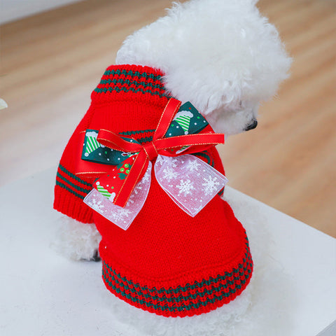 Christmas Bow Knitted Pet Sweater