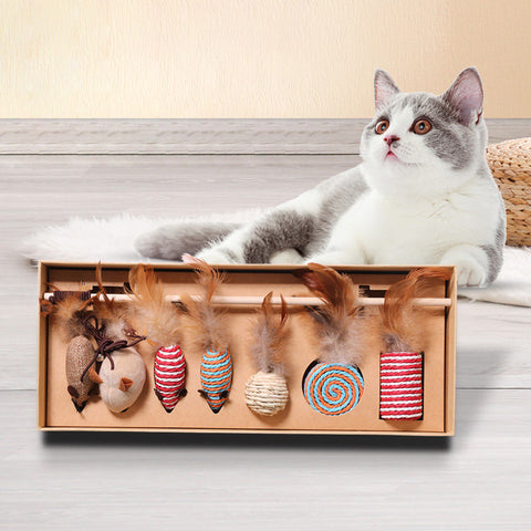 7PCS/Set Funny Cat Stick Feather Toy
