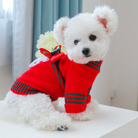 Christmas Bow Knitted Pet Sweater