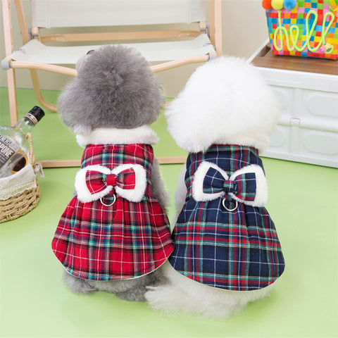 Bow Plaid Pet Cotton Skirt