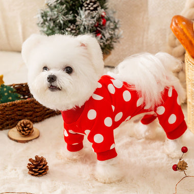 Polka Dot Santa Pet Four-Legged Jumpsuit