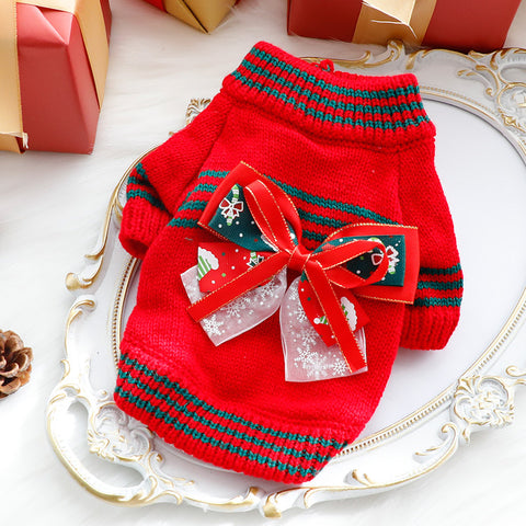 Christmas Bow Knitted Pet Sweater