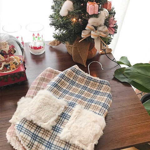 Plush Plaid Vest With Scarf