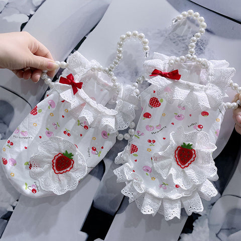 Cute Strawberry Bow Pet Lace Dress