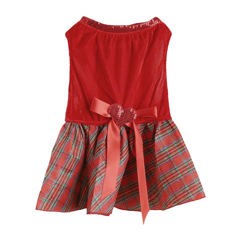 Christmas Bow Love Plaid Pet Skirt