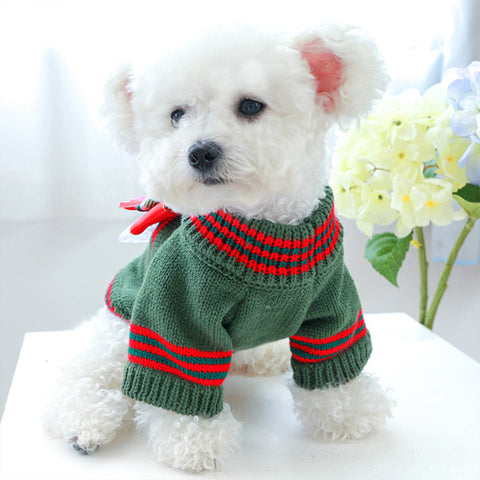 Christmas Bow Knitted Pet Sweater