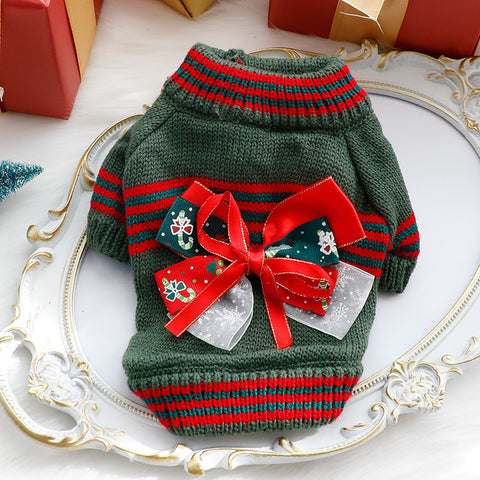 Christmas Bow Knitted Pet Sweater