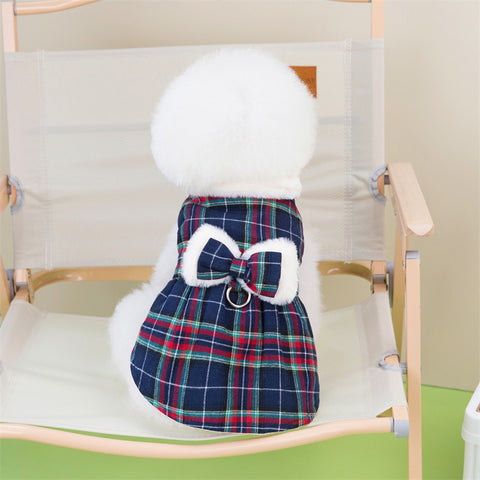 Bow Plaid Pet Cotton Skirt