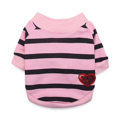 Heart Printed Striped Dog T-Shirt