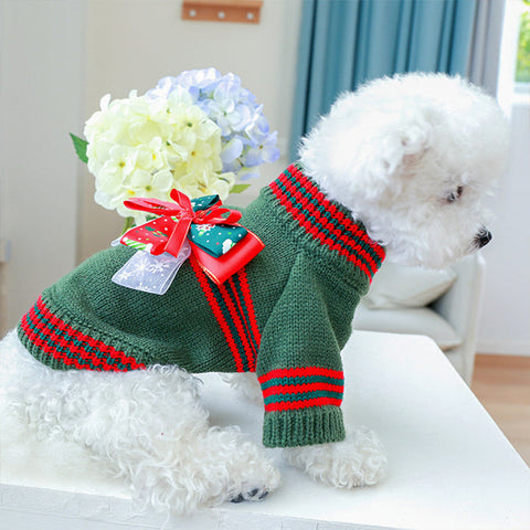 Christmas Bow Knitted Pet Sweater