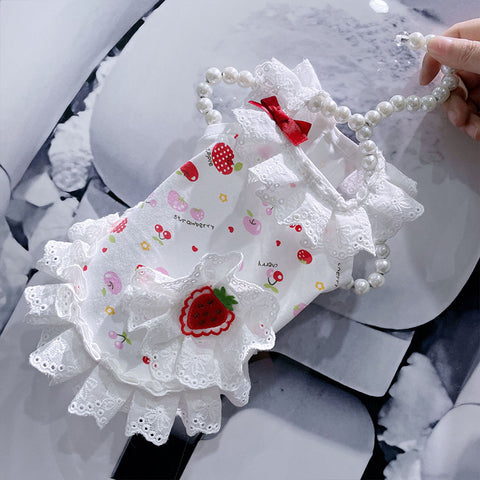 Cute Strawberry Bow Pet Lace Dress