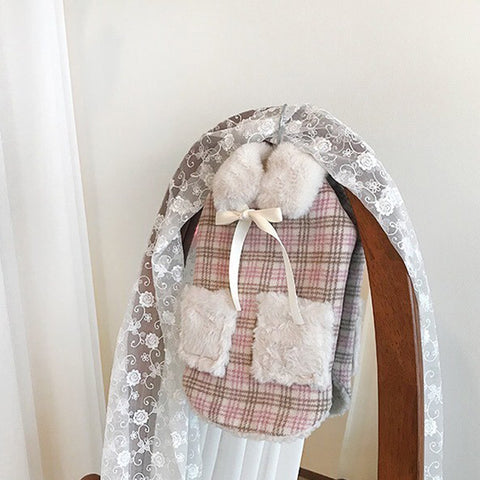 Plush Plaid Vest With Scarf