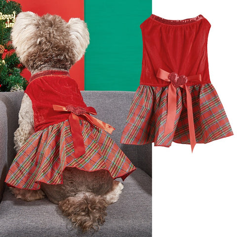 Christmas Bow Love Plaid Pet Skirt