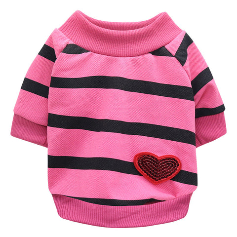 Heart Printed Striped Dog T-Shirt