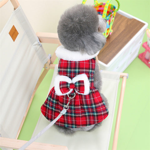 Bow Plaid Pet Cotton Skirt