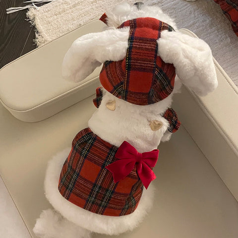 Christmas Bow Skirt + Rabbit Headgear Set Pet Clothes