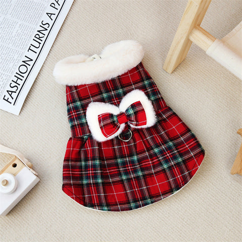 Bow Plaid Pet Cotton Skirt