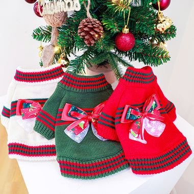 Christmas Bow Knitted Pet Sweater