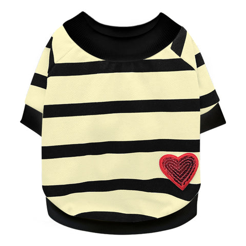 Heart Printed Striped Dog T-Shirt