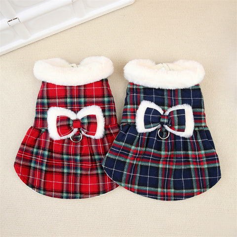 Bow Plaid Pet Cotton Skirt