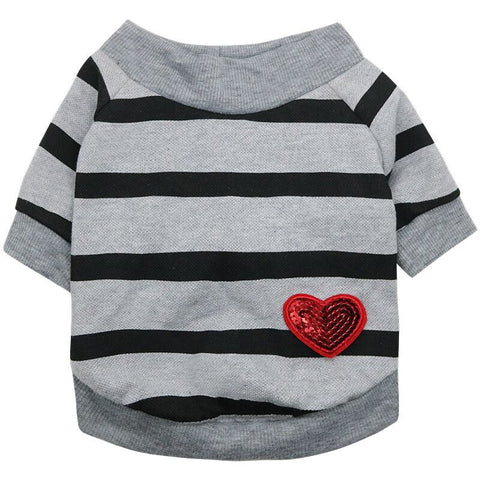 Heart Printed Striped Dog T-Shirt