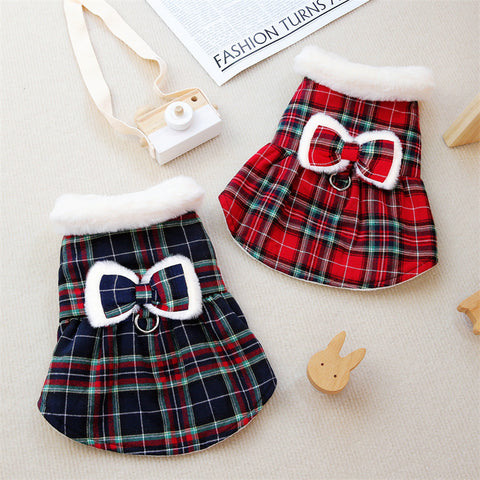 Bow Plaid Pet Cotton Skirt