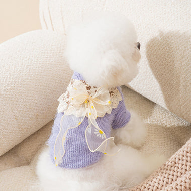 Bow Lace Knitted Two-legged Pet Sweater