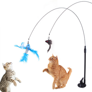 Interactive Sucker Feather Cat Toys Stick