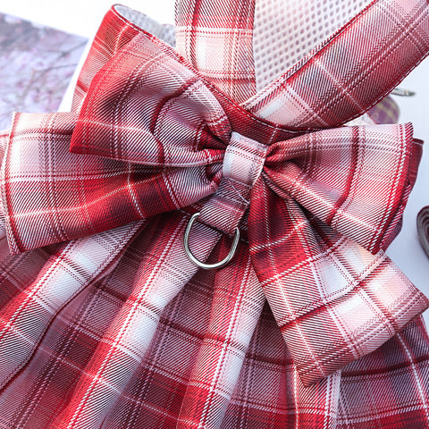 Bowknot Plaid Pet Dress With Leash