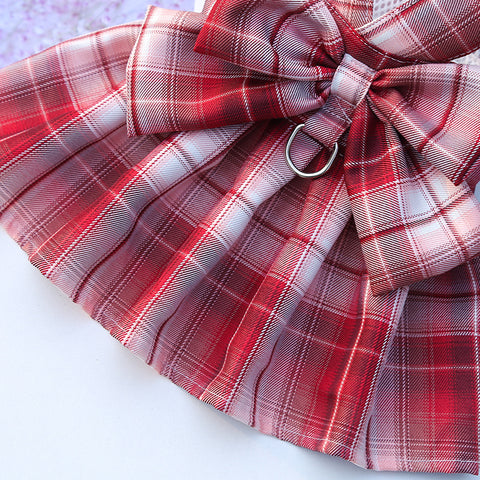 Bowknot Plaid Pet Dress With Leash