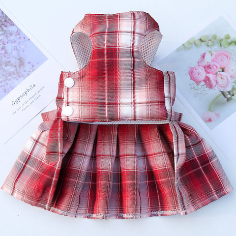 Bowknot Plaid Pet Dress With Leash