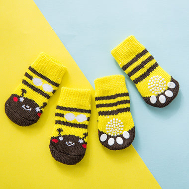 4pcs Cute Anti Slip Dog Socks