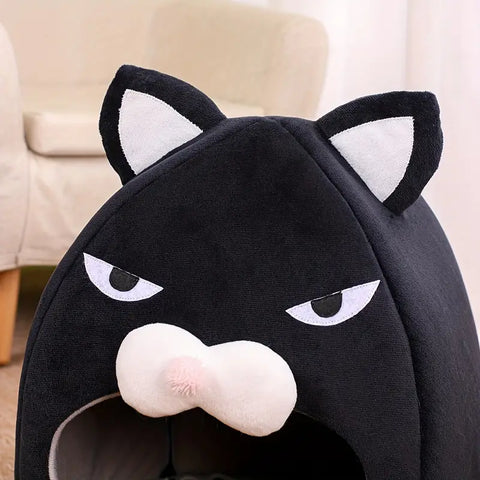 Soft Cartoon Black Cat Shaped Pet Bed