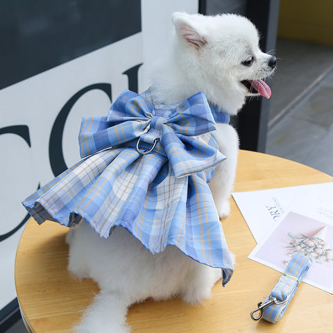 Bowknot Plaid Pet Dress With Leash