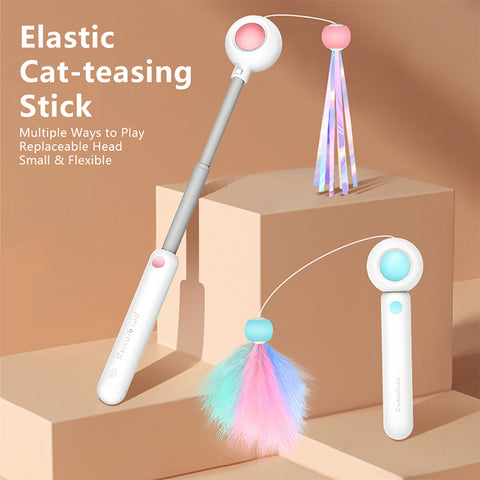 Retractable Wand Ribbon Charmer Bell Beads Interactive Cat Toys