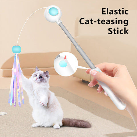 Retractable Wand Ribbon Charmer Bell Beads Interactive Cat Toys