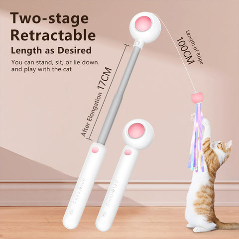 Retractable Wand Ribbon Charmer Bell Beads Interactive Cat Toys