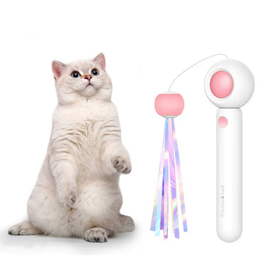 Retractable Wand Ribbon Charmer Bell Beads Interactive Cat Toys